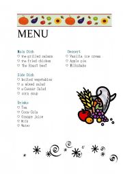 English Worksheet: Ordering Food: Menu