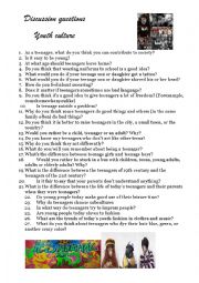 English Worksheet: Discussion questions teenagers and subculture
