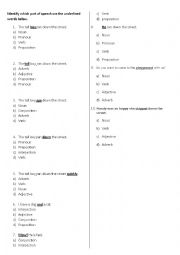 English Worksheet: Parts of Speech Quiz