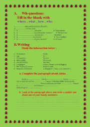 English Worksheet: question words and personal information writing