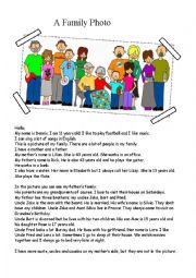 English Worksheet: reading about an extended family with exercises (2 Pages)