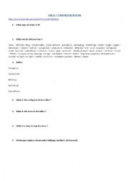 English Worksheet: Oral comprehension from a video about cyberbullying