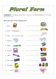 English Worksheet: plural form of nouns