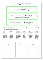 English Worksheet: s ending pronunciation