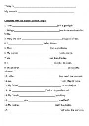 Worksheet on the present perfect simple