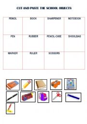English Worksheet: School Objects -  Cut and Paste