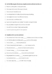 English Worksheet: Coordinated Conjunctions (and, but, or)