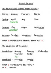 English Worksheet: Seasons Months Days