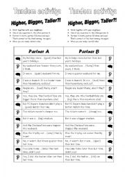 English Worksheet: Partner work: Comparatives