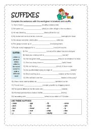 English Worksheet: SUFFIXES