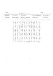 English Worksheet: Word Search-Fruits