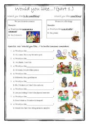 English Worksheet: Would you like...? part 1.