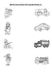 English Worksheet: community Helpers matching activity