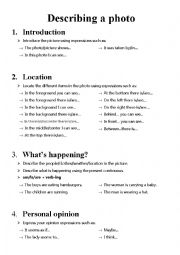 English Worksheet: DESCRIBING A PHOTO