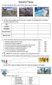 English Worksheet: COMPARING PLACES - listening + writing 