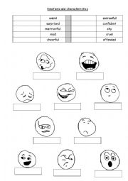 English Worksheet: Emotions and characteristics
