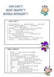 English Worksheet: MODALS: should/shouldnt/must/mustnt/cant/cant
