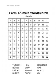 English Worksheet: Farm Animal Word Search