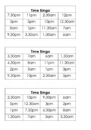 English Worksheet: Time Bingo