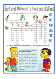 English Worksheet: Bart and Milhouses likes and dislikes