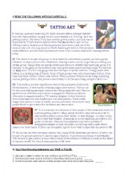 English Worksheet: tattoo art reading comprehension