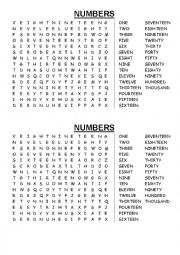 English Worksheet: wordsearch all numbers 