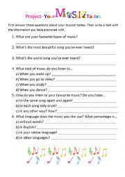 English Worksheet: Project - Your music Tastes