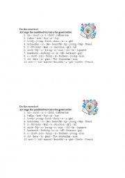 English Worksheet: Adjective Order (OSASCOM)