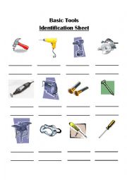 English Worksheet: Basic Tools Identification Sheet