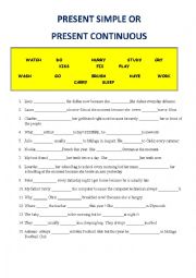 English Worksheet: PRESENT SIMPLE OR PRESENT CONTINUOUS