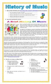 English Worksheet: The History of Music