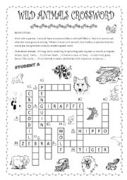 English Worksheet: Wild animals crossword student A