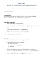 English Worksheet: Worksheet for Arcade Fires 