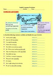 English Worksheet: Types of adverbs Worksheet