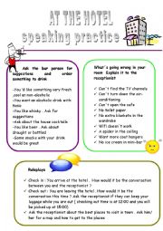 English Worksheet: At the hotel (speaking practice)