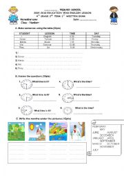 English Worksheet: 4th grade exam paper 1