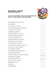 Money Matters Lesson - Vocabulary - idiomatic expressions worksheet