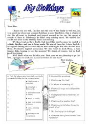 English Worksheet: My holidays - reading a postcard