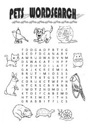 English Worksheet: Pet Wordsearch