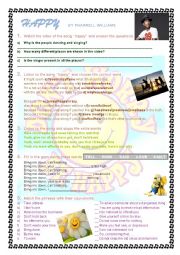 Song worksheet HAPPY (elementary/pre interm)