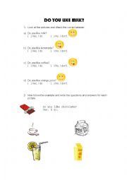 English Worksheet: Present Simple (Do you like milk?)