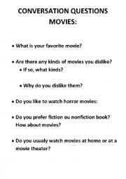 English Worksheet: Movie Questions