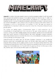 English Worksheet: Minecraft reading comprehension activity 