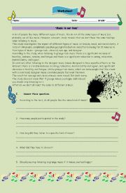 English Worksheet: Music in our lives