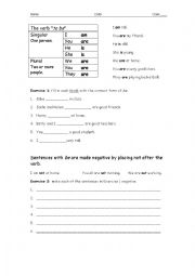 To Be (present tense and negatives) worksheet 