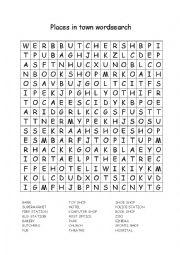 English Worksheet: Places in town wordsearch