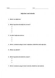 English Worksheet: Adjective & Adverb Quiz