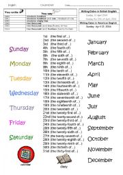 English Worksheet: calendar handout