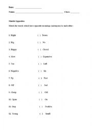 English Worksheet: Match the opposites (antonyms)