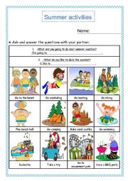 English Worksheet: Summer activities